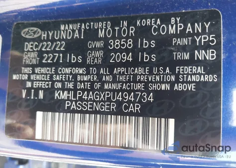 2023 Hyundai Elantra Limited z USA, uszkodzony, nr VIN KMHLP4AGXPU494734